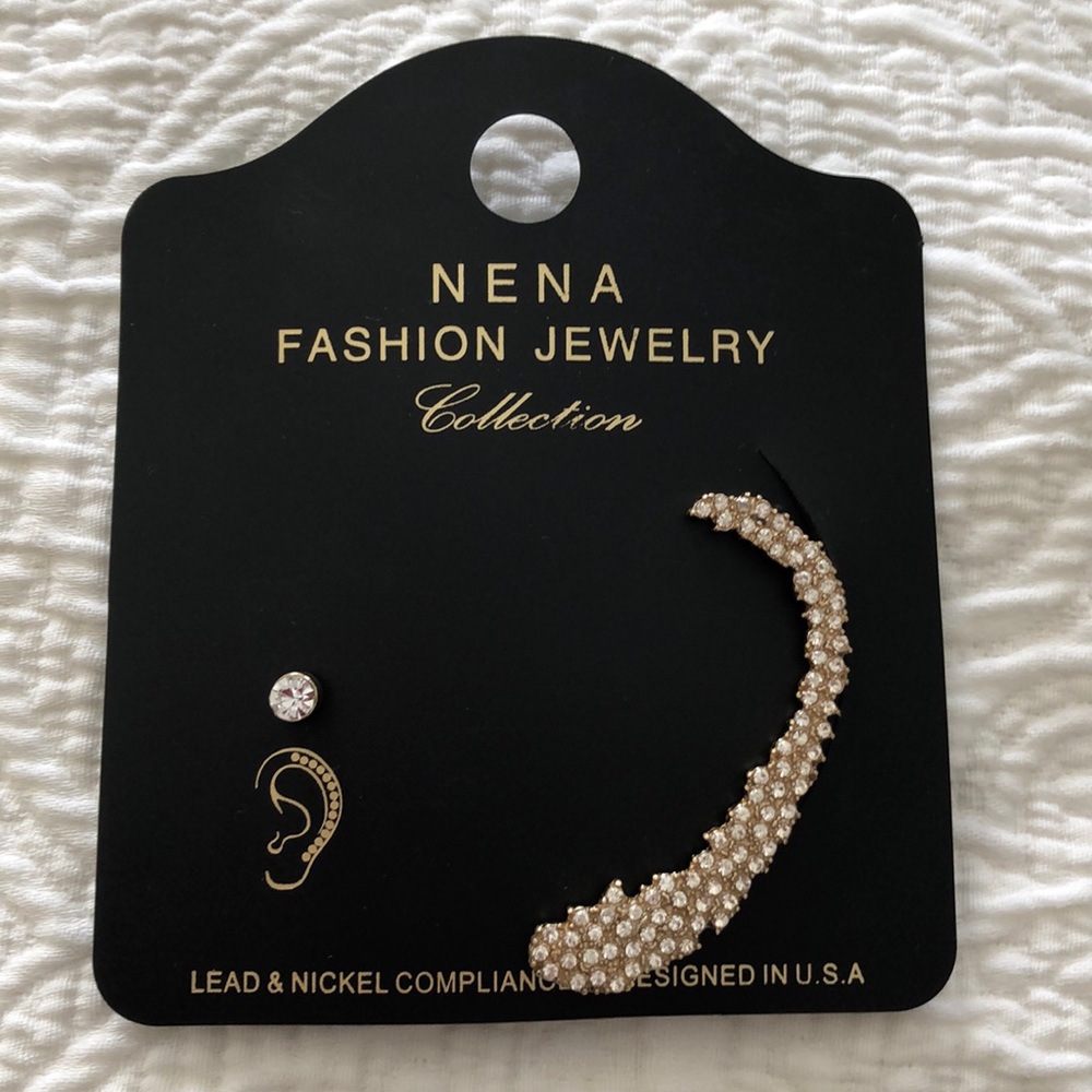 Rhinestone earring jacket and earring set